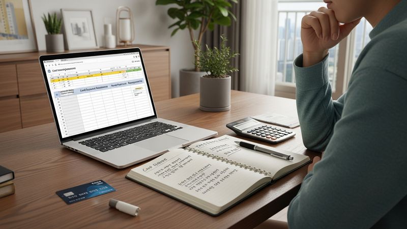 Korean apartment management fee payment strategy for card spending requirement, monthly fixed cost optimization, financial household planning, photorealistic