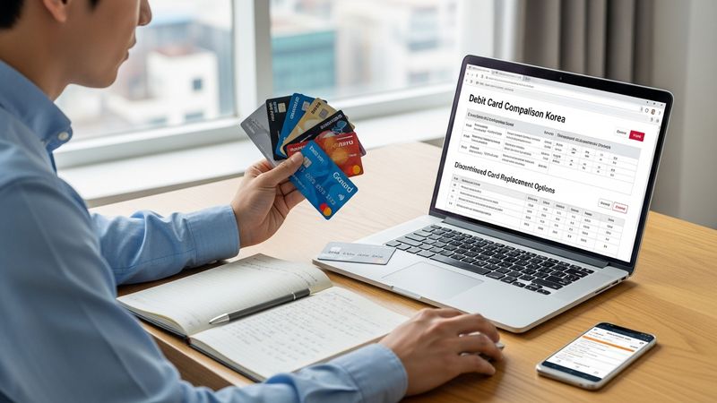 alternative financial card options after discontinuation, Korean consumer choosing best replacement debit card, smart financial planning, photorealistic