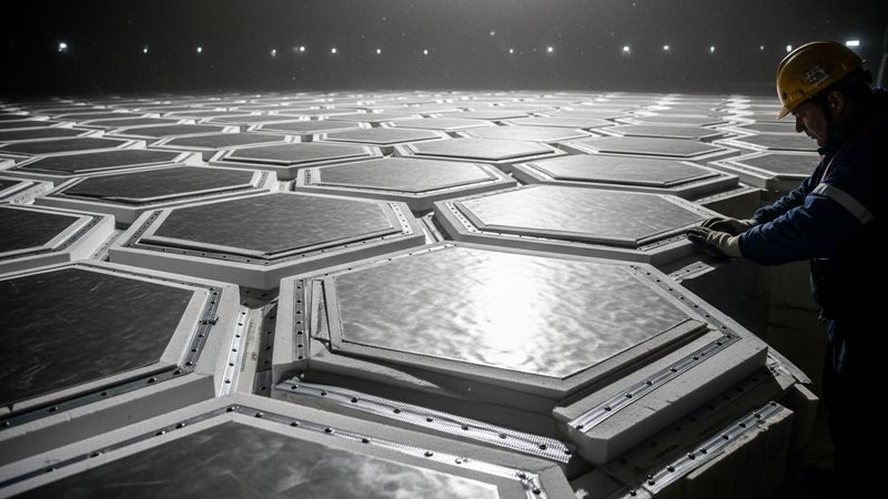 close up of complex insulation panel installation inside a massive empty LNG ship tank, highly detailed, photorealistic 4k