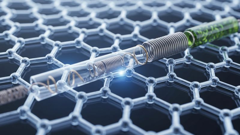 macro shot of hexagonal futuristic glowing graphene molecular structure overlaid with lithium battery components, representing next-gen advanced materials, ultra high resolution, photorealistic, 4k