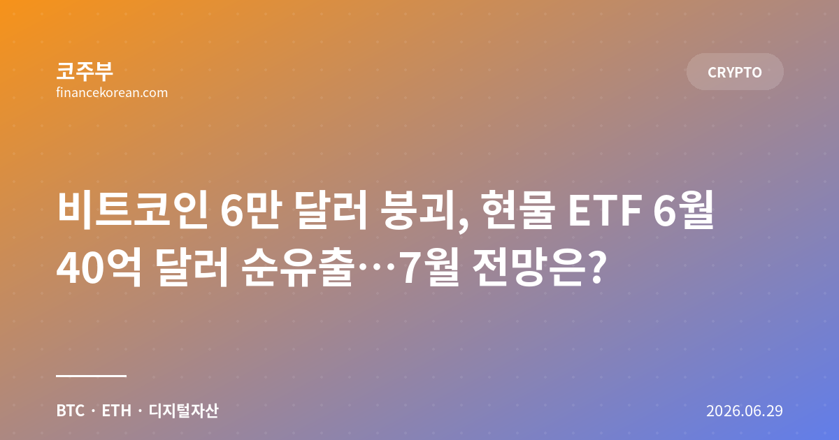 비트코인 6만 달러 붕괴, 현물 ETF 6월 40억 달러 순유출…7월 전망은?