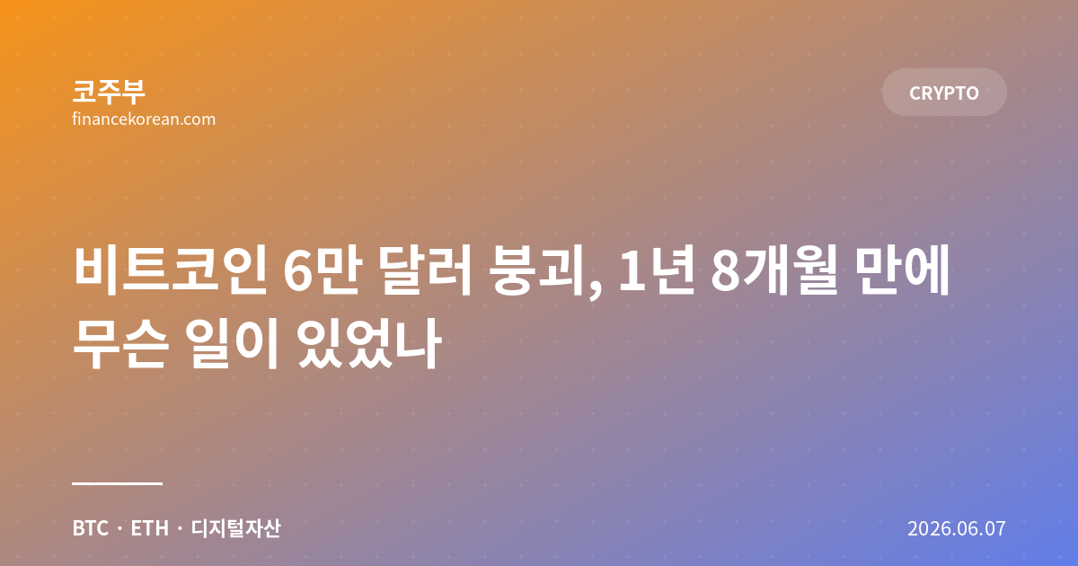 비트코인 6만 달러 붕괴, 1년 8개월 만에 무슨 일이 있었나