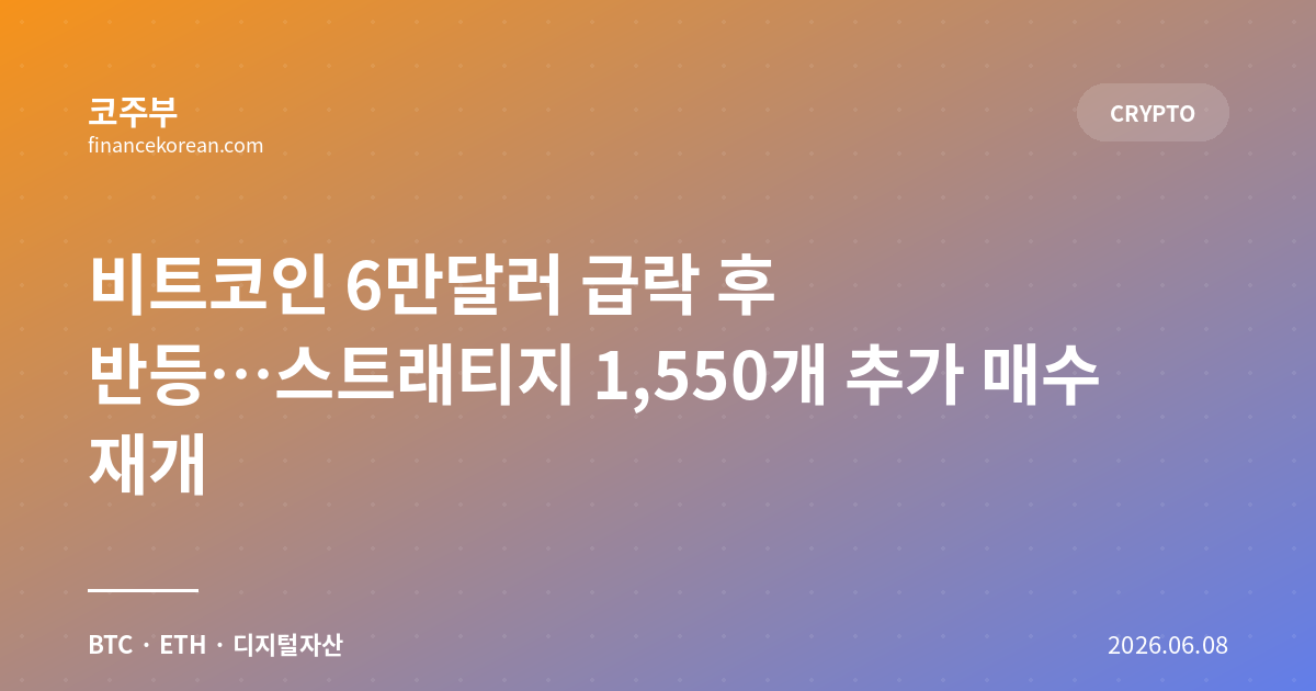 비트코인 6만달러 급락 후 반등…스트래티지 1,550개 추가 매수 재개