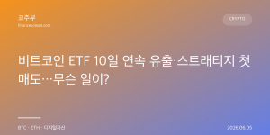 비트코인 ETF 10일 연속 유출·스트래티지 첫 매도…무슨 일이?