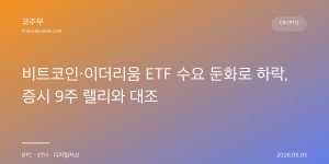 비트코인·이더리움 ETF 수요 둔화로 하락, 증시 9주 랠리와 대조