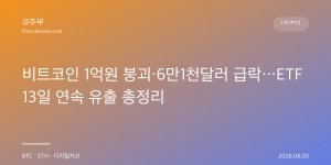 비트코인 1억원 붕괴·6만1천달러 급락…ETF 13일 연속 유출 총정리