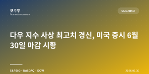 다우 지수 사상 최고치 경신, 미국 증시 6월 30일 마감 시황