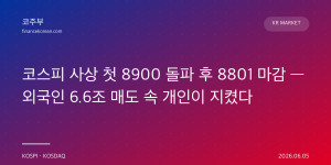코스피 사상 첫 8900 돌파 후 8801 마감 — 외국인 6.6조 매도 속 개인이 지켰다
