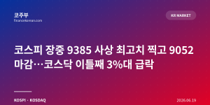 코스피 장중 9385 사상 최고치 찍고 9052 마감…코스닥 이틀째 3%대 급락
