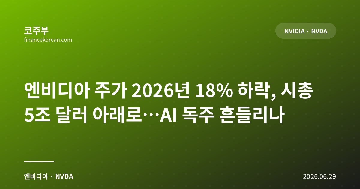 엔비디아 주가 2026년 18% 하락, 시총 5조 달러 아래로…AI 독주 흔들리나