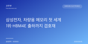 삼성전자, 차량용 메모리 첫 세계 1위·HBM4E 출하까지 겹호재