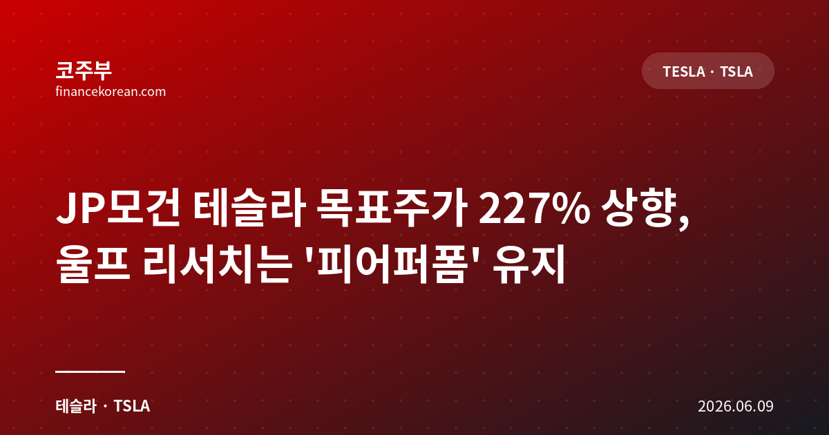 JP모건 테슬라 목표주가 227% 상향, 울프 리서치는 '피어퍼폼' 유지