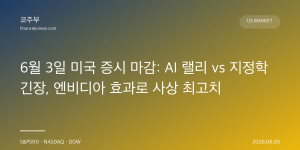 6월 3일 미국 증시 마감: AI 랠리 vs 지정학 긴장, 엔비디아 효과로 사상 최고치