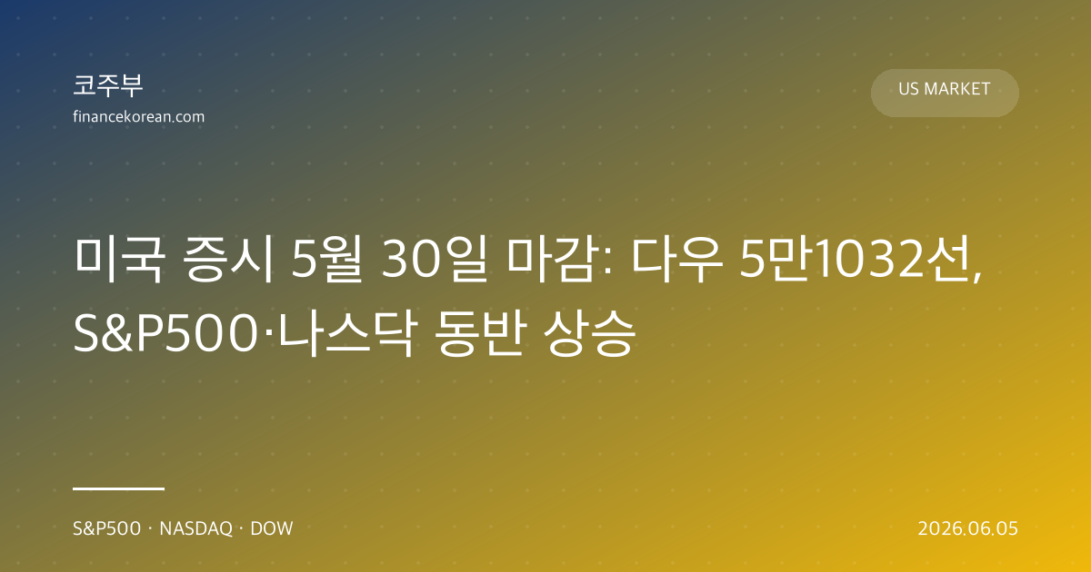 미국 증시 5월 30일 마감: 다우 5만1032선, S&P500·나스닥 동반 상승