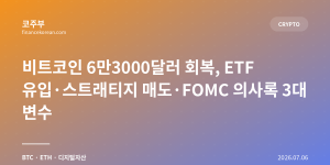 비트코인 6만3000달러 회복, ETF 유입·스트래티지 매도·FOMC 의사록 3대 변수