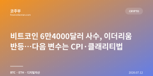 비트코인 6만4000달러 사수, 이더리움 반등…다음 변수는 CPI·클래리티법