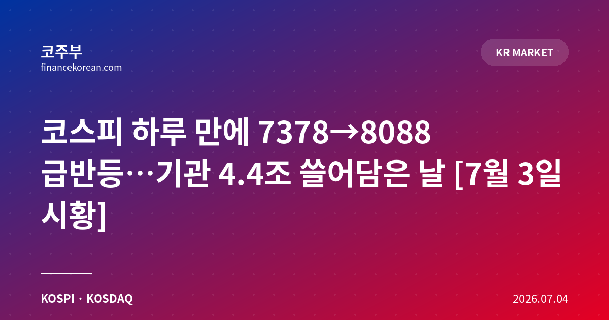 코스피 하루 만에 7378→8088 급반등…기관 4.4조 쓸어담은 날 [7월 3일 시황]