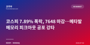 코스피 7.89% 폭락, 7648 마감…메타발 메모리 피크아웃 공포 강타