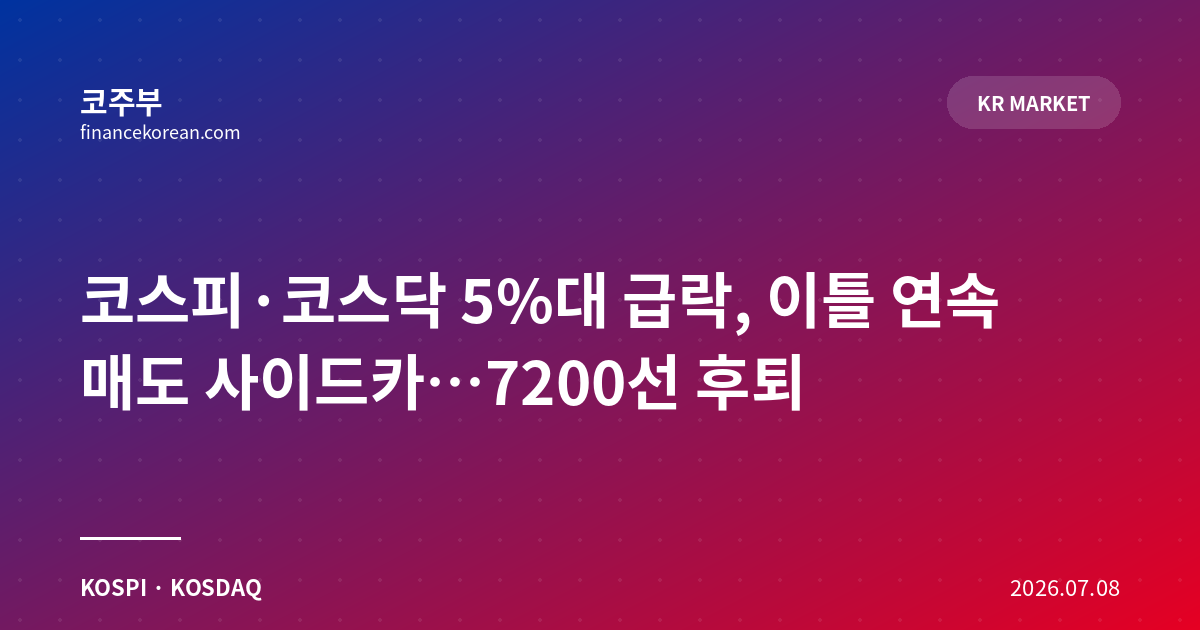 코스피·코스닥 5%대 급락, 이틀 연속 매도 사이드카…7200선 후퇴